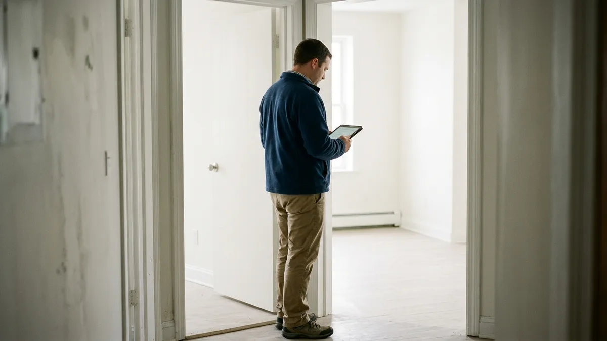 Property manager verifying apartment clean out completion before move-in