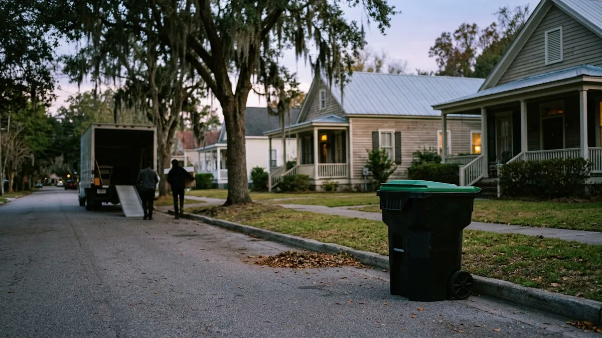 HOA move-in move-out trash logistics at the curb in a residential neighborhood
