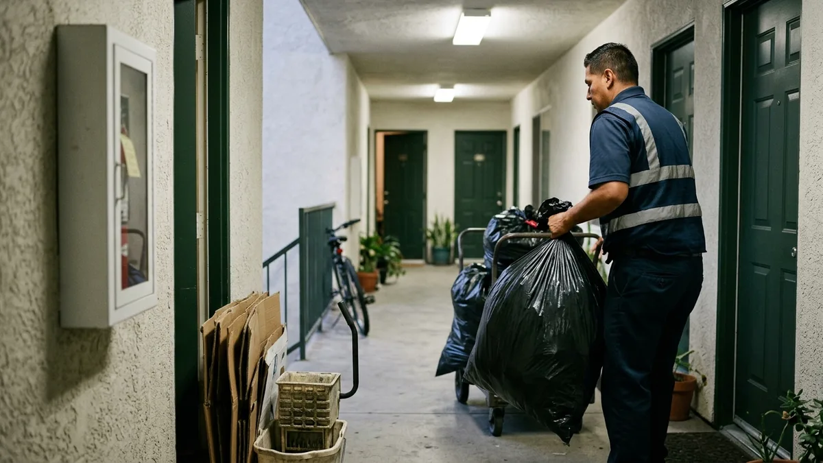 Trash valet crew handling apartment clean out and bulk item removal