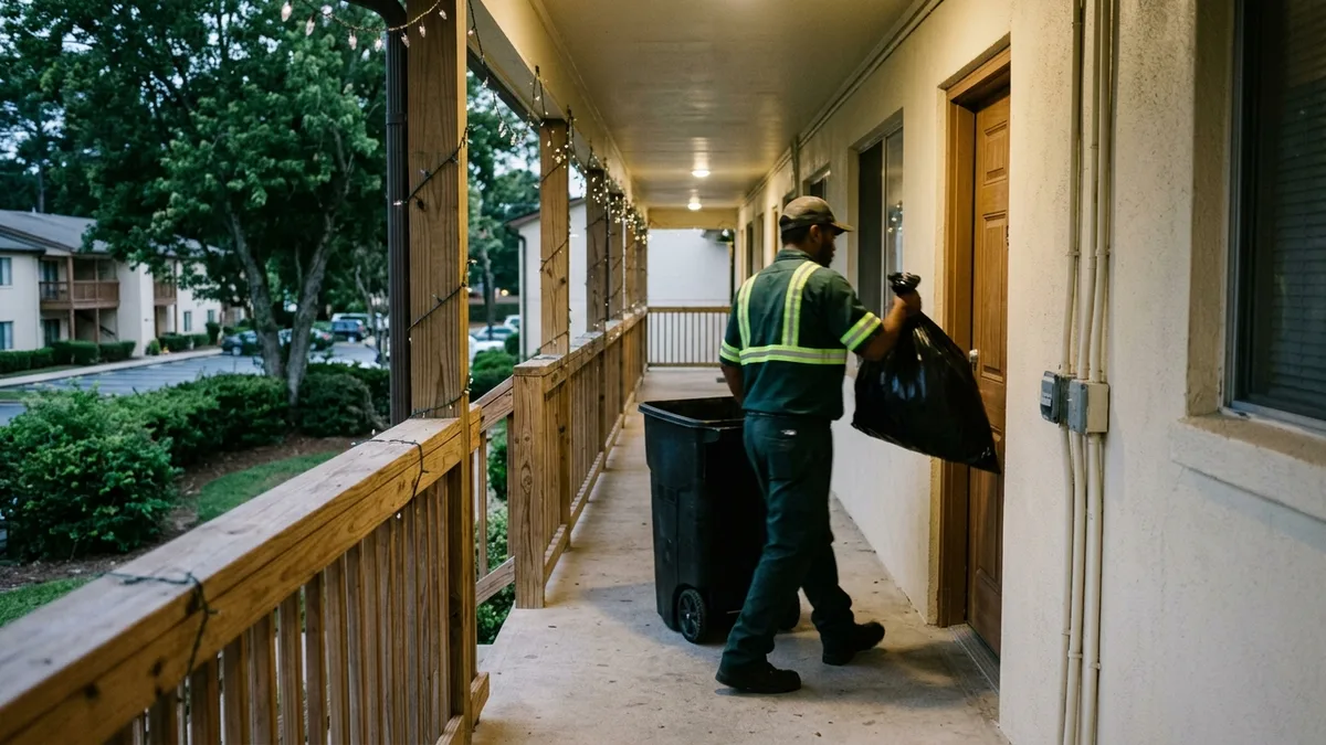 Valet trash vs traditional dumpster service doorstep collection at an apartment community
