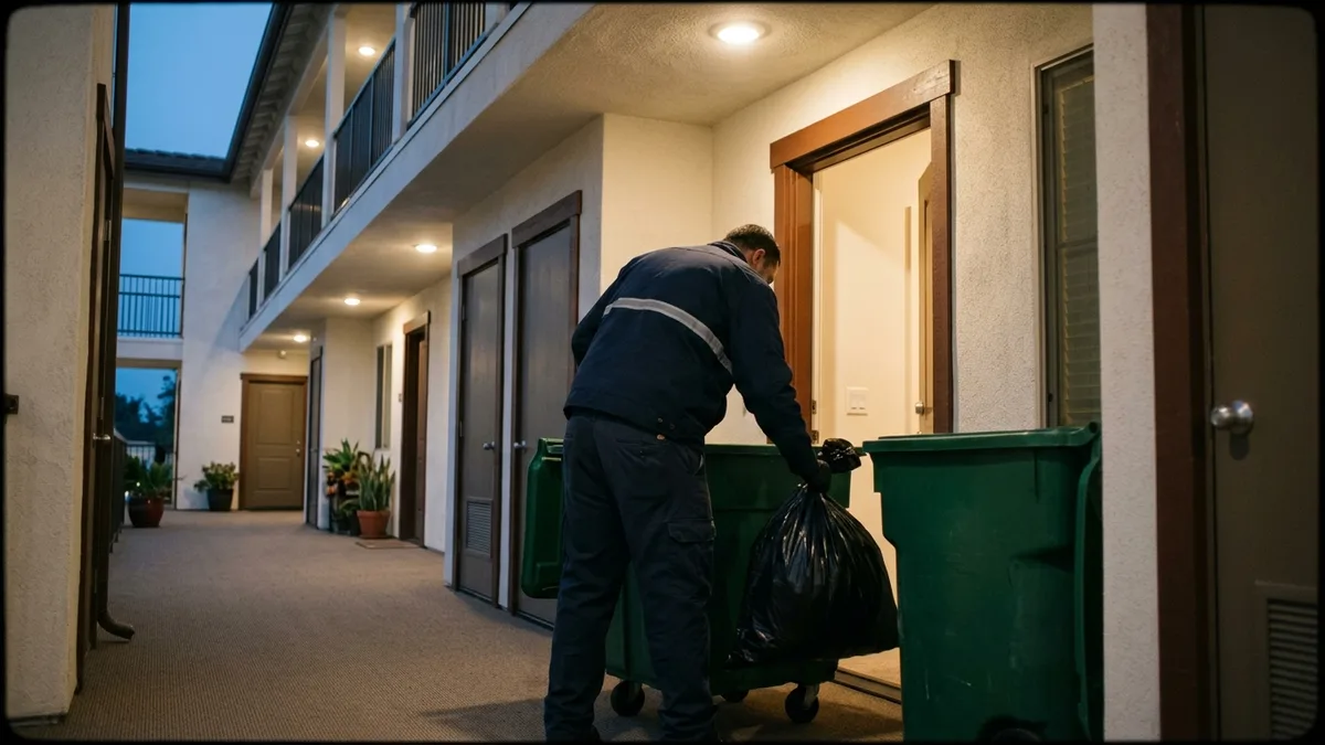 National doorstep pickup valet trash collection at an apartment door
