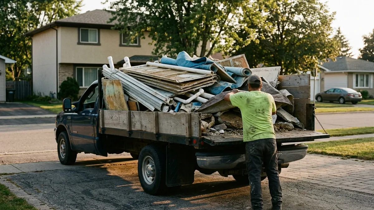 Junk removal truck hauling debris after above ground pool removal services