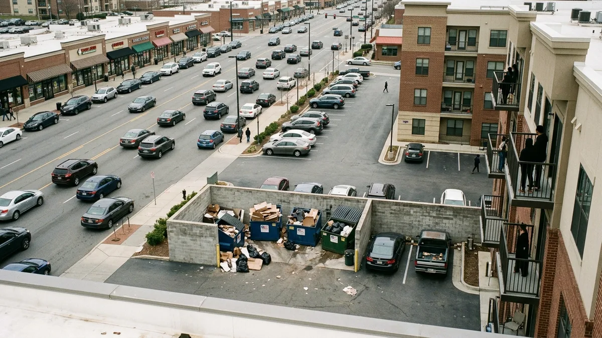 Rivers Avenue corridor overflowing dumpster problem caused by mixed commercial and residential use