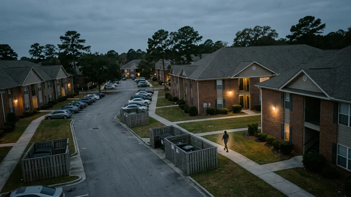 Aerial view of North Charleston multifamily community served by nightly waste pickup service