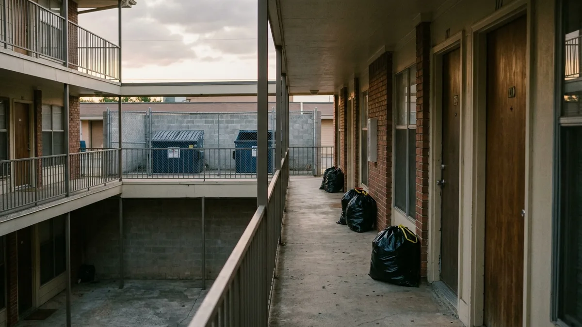 Clean apartment breezeway showing how trash service impacts resident satisfaction