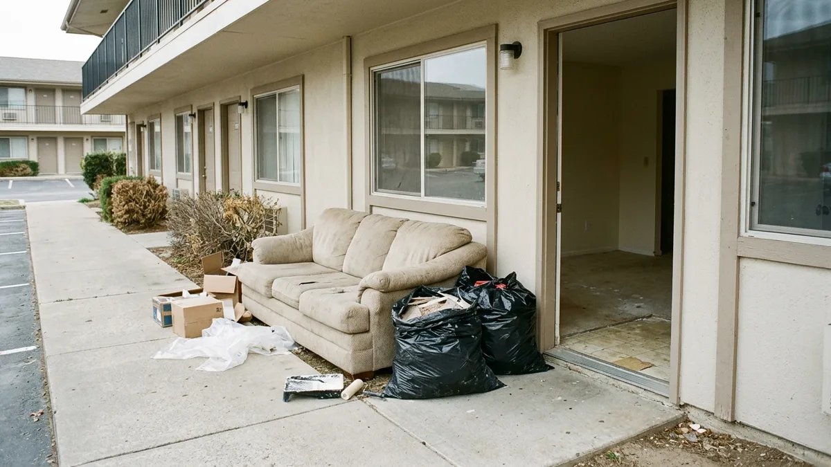 On-demand property waste service handling a move-out in a multifamily unit