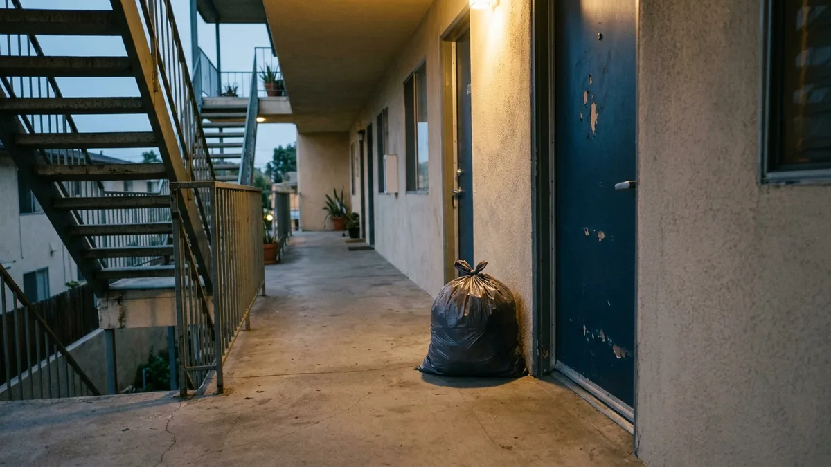 Clean apartment breezeway supported by a valet trash program