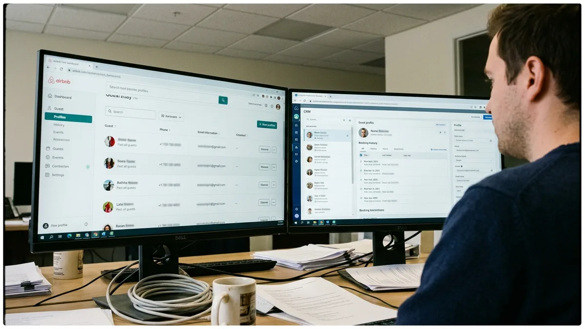 host CRM dashboard showing owned guest data versus Airbnb masked contact information