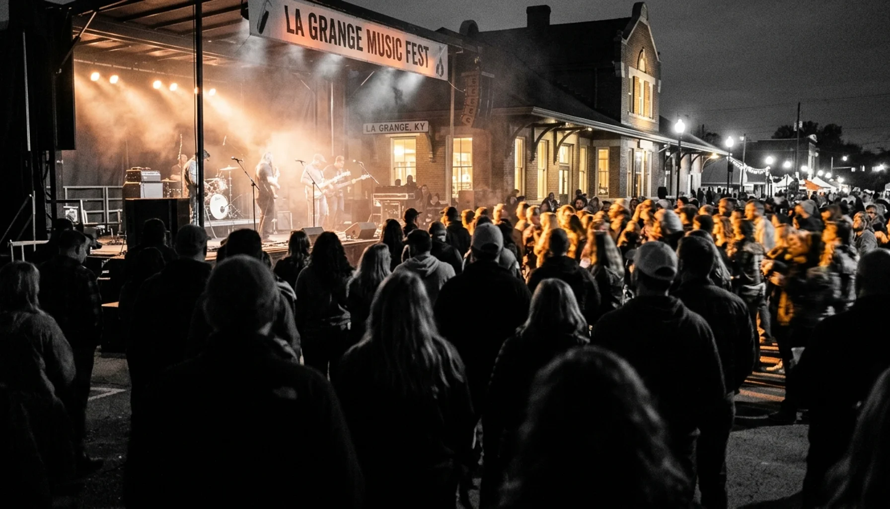 Crowd energy at a downtown street festival, featured in the La Grange local guide to Kentucky events