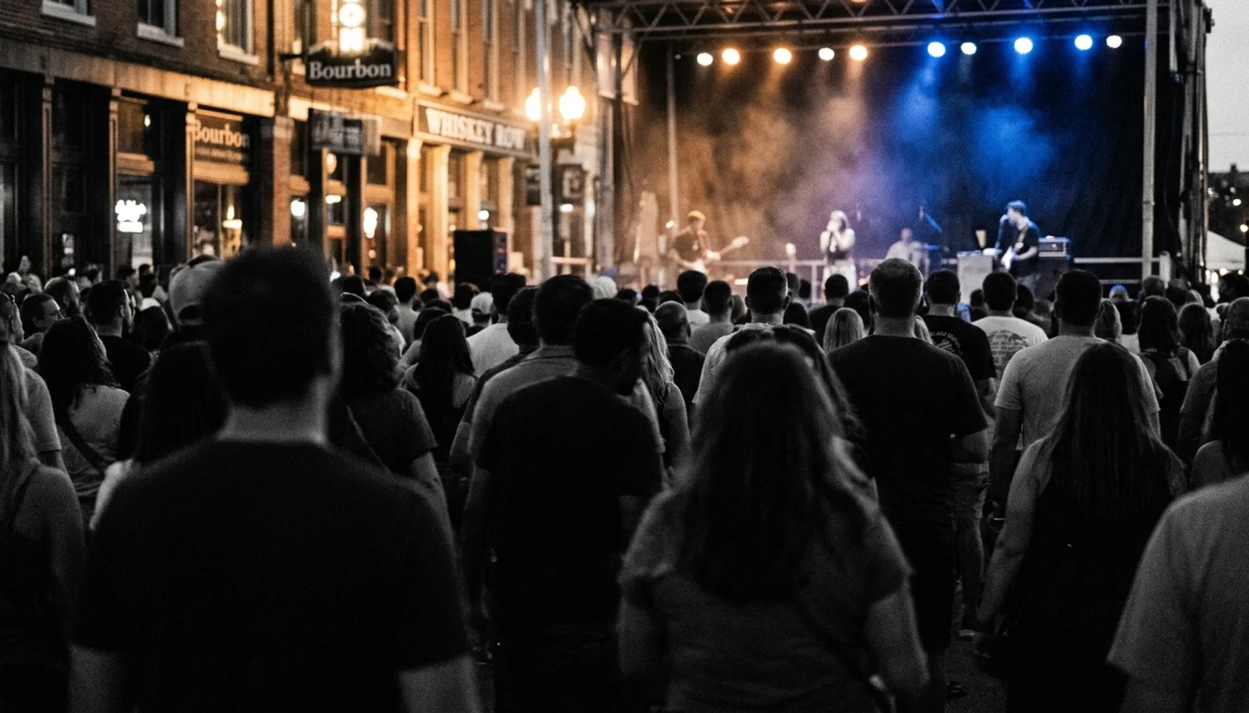 Crowd energy at a Louisville street event, key stop on any Louisville itinerary near Whiskey Row