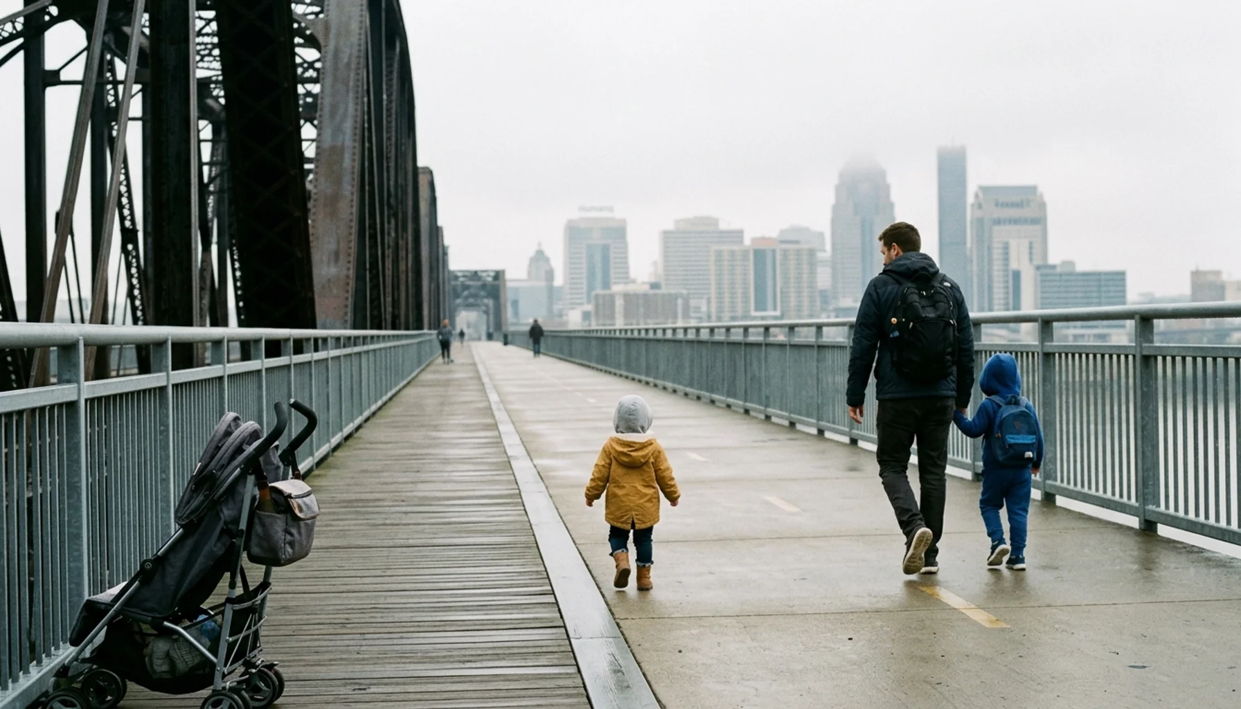 Family walking across the Big Four Bridge, one of the top louisville ky attractions for families