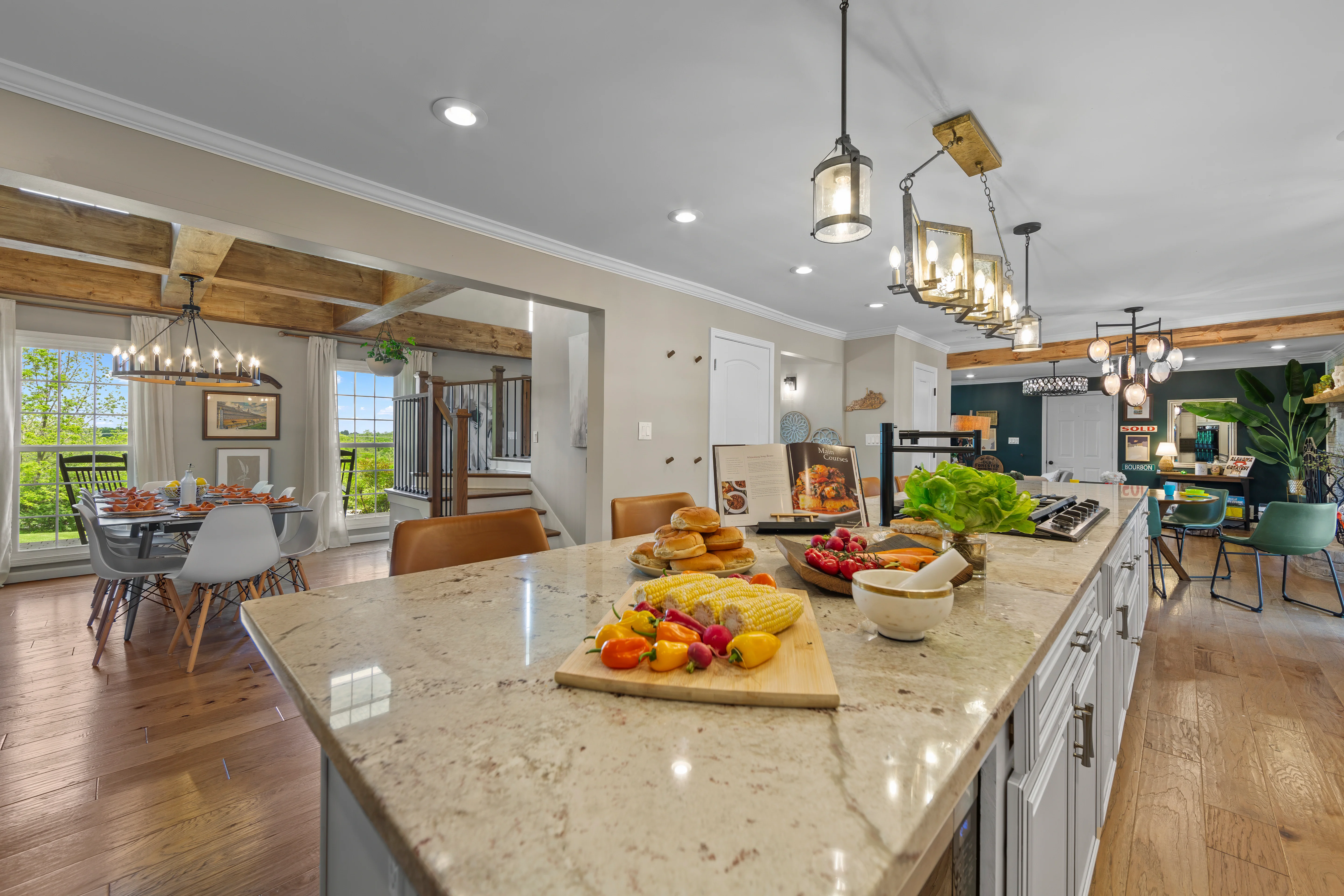 Modern kitchen with granite island perfect for group vacation cooking in La Grange rental